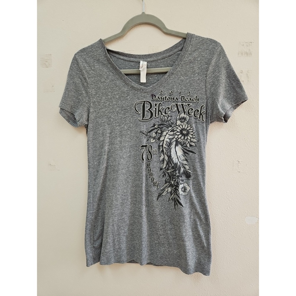 Daytona Beach Bike Week 2019 womens tee shirt size  v-neck gray Biker